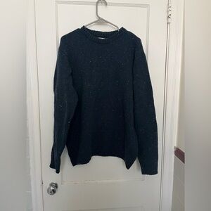 Line of Trade Blue Chunky Knit Corduroy Patch Wool Blend Sweater